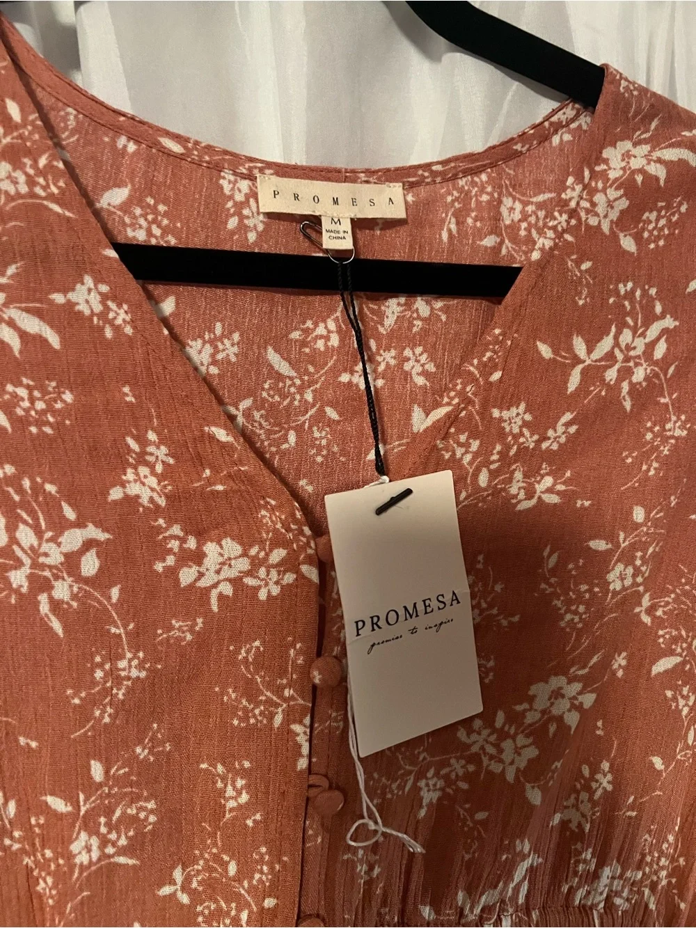 Promesa Rust Floral Button-Front dress with Smocked Waist